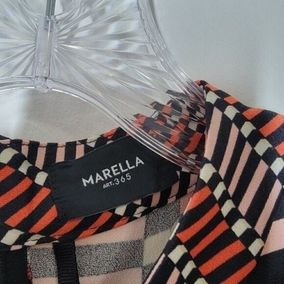 MARELLA Rina Pleated A-Line Geometric Print Dress Black Orange Medium - Picture 6 of 16